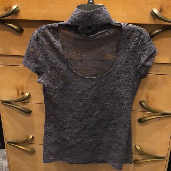Express gray lace sheer shirt - Picture 2 of 2